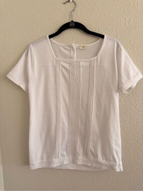Women’s White Short Sleeve Pintuck Square Neck Top